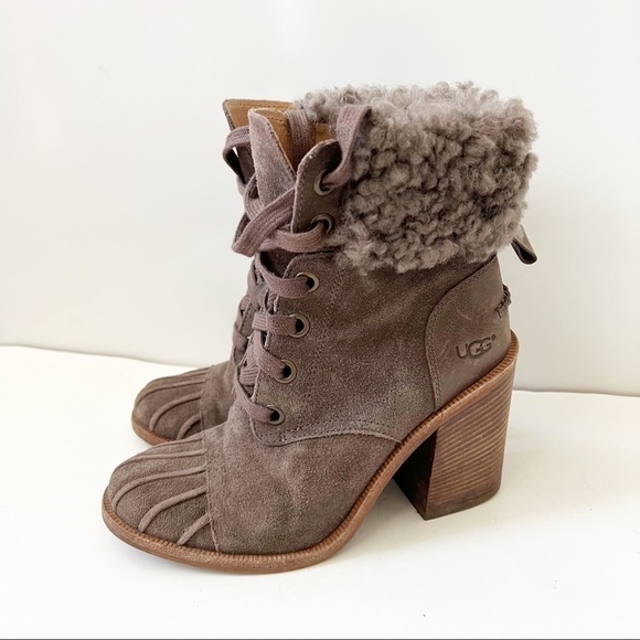 UGG Jaxon Suede Shearling Heeled Boots - Picture 3 of 14